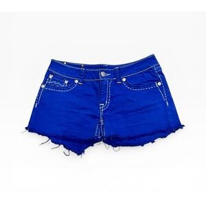 Miss Me Shorts 30 Blue Cutoff Stretch Denim Y2K Frayed Low Rise Women EUC